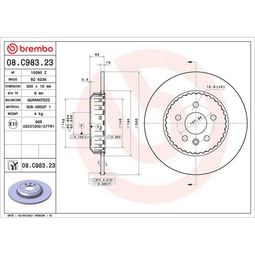Brembo 2 x Steel Rear Brake Disc Hub Brake Discs 08.C983.23