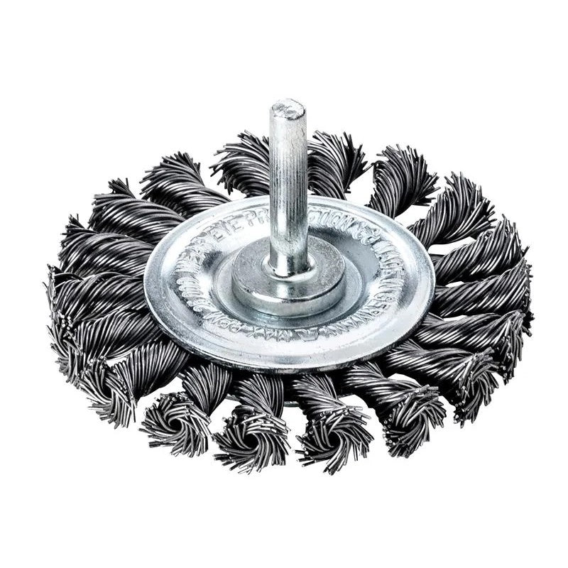 Lessmann Knotted Wheel Brush with Shank 75 x 12mm, 0.35 Steel Wire - 417.168