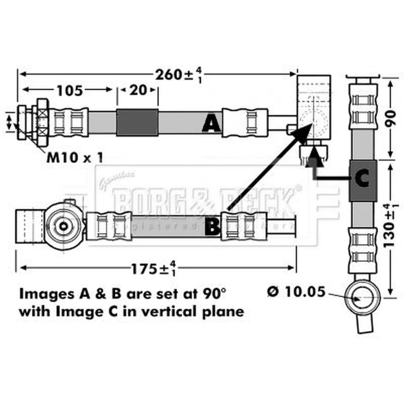 Borg & Beck Brake Hydraulic Hose Line Front Left BBH7148