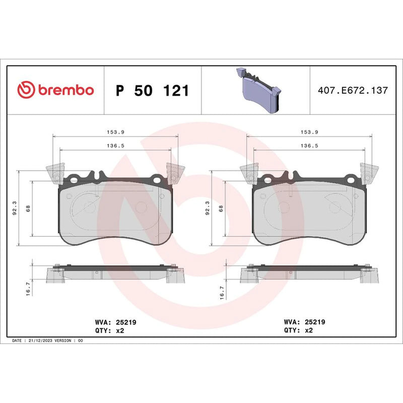 Brembo 4 x Front Brake Pad Set P50121
