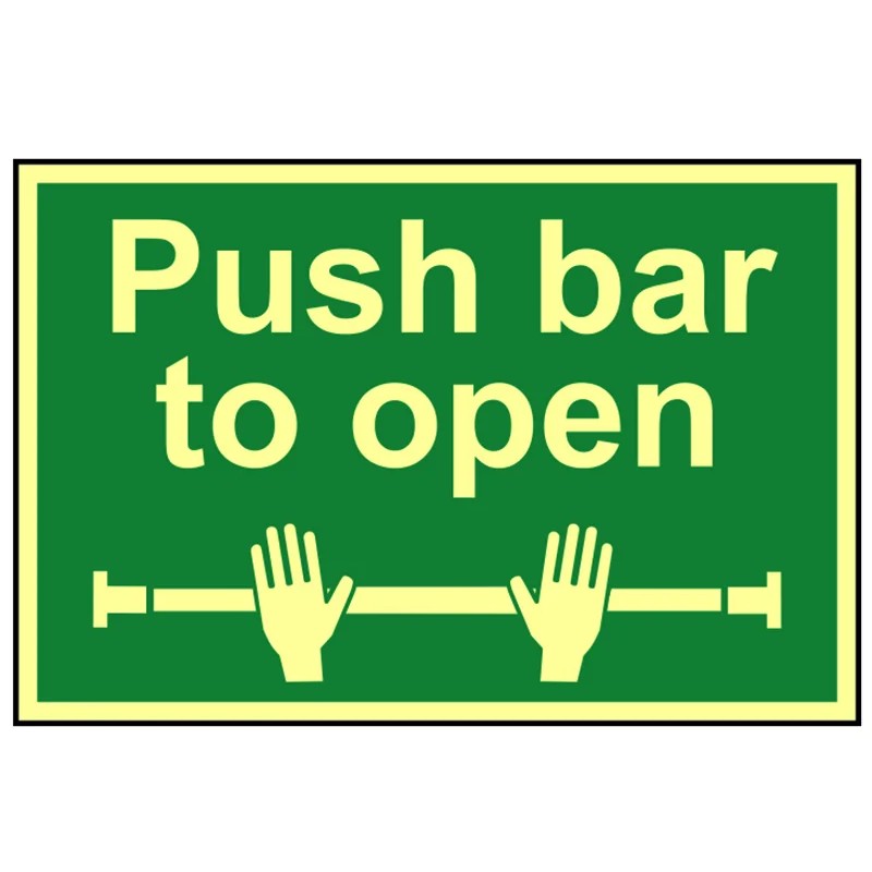 Scan Push Bar To Open - Photoluminescent 300 x 200mm - 1584