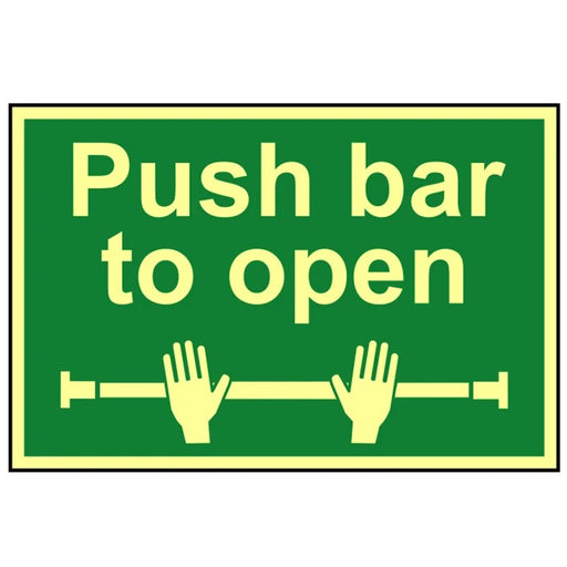 Scan Push Bar To Open - Photoluminescent 300 x 200mm - 1584
