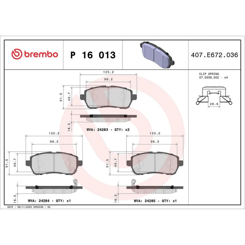 Brembo 4 x Front Brake Pad Set P16013