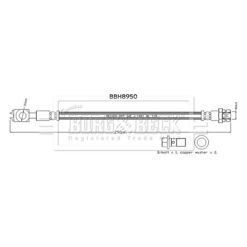 Borg & Beck Brake Hydraulic Hose Line Rear Left BBH8950