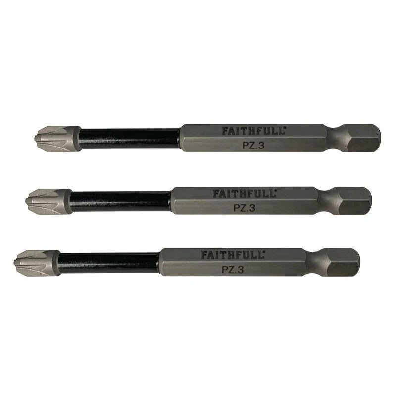 Faithfull Pozidriv Impact Screwdriver Bits PZ3 x (Pack 3) 75-150mm