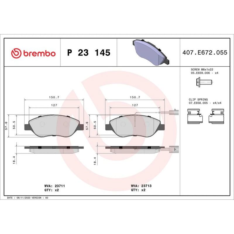 Brembo 4 x Front Brake Pad Set P23145