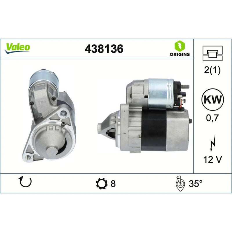 Valeo Starter Motor 12V 0.7kW 8 Teeth 438136