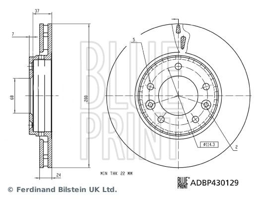 Blue Print 2 x Brake Disc Set Internally Vented Front
