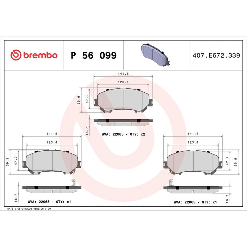 Brembo 4 x Front Brake Pad Set P56099