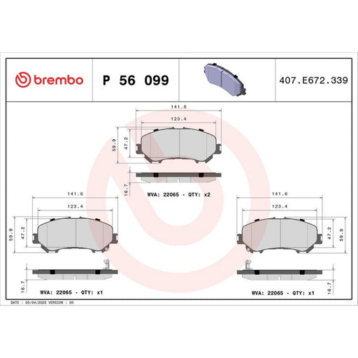 Brembo 4 x Front Brake Pad Set P56099