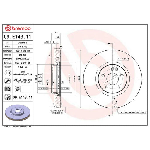 Brembo 2 x Front Brake Discs 09.E143.11