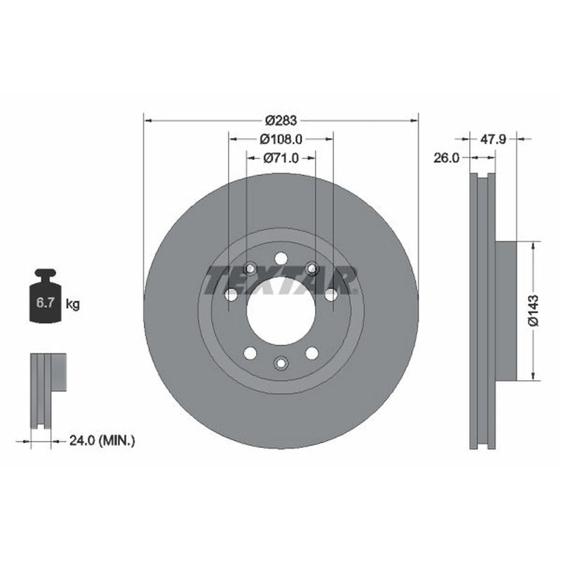 Textar 2 x Vented Front Brake Discs 92267903