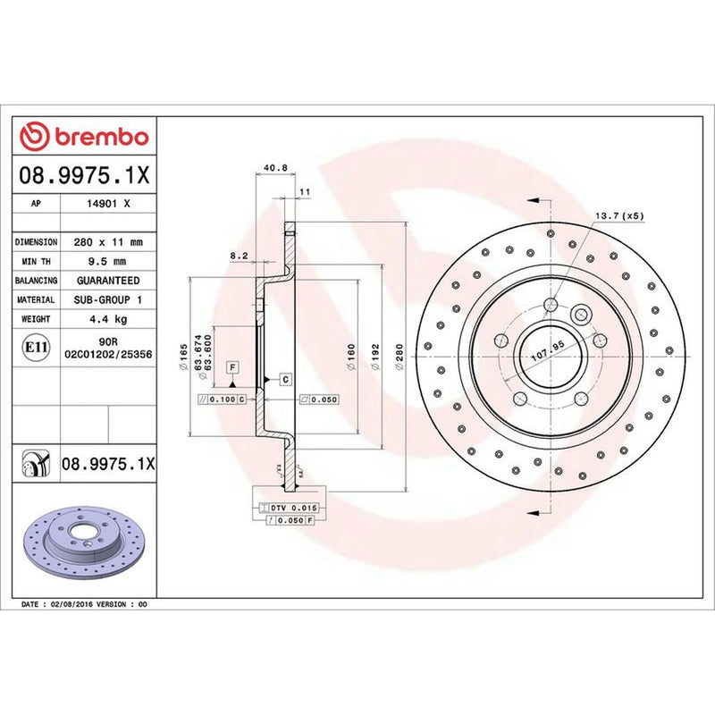 Brembo Xtra 2 x Perforated Rear Brake Discs 08.9975.1X