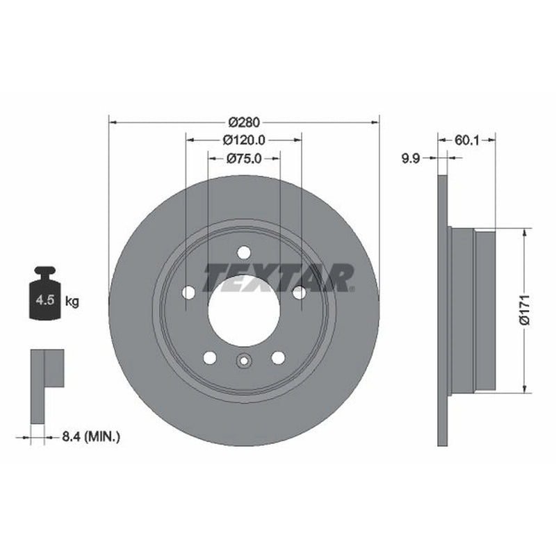 Textar 2 x Solid Rear Brake Discs 92055703