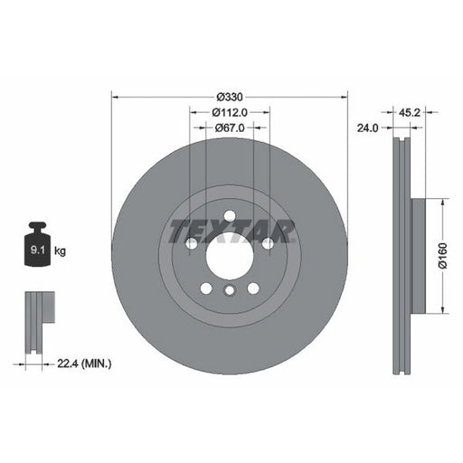 Textar 2 x Internally Vented Brake Discs 92274403