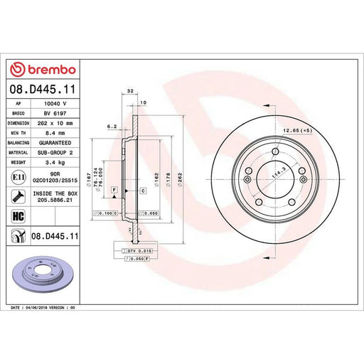 Brembo 2 x Solid Rear Brake Discs 08.D445.11