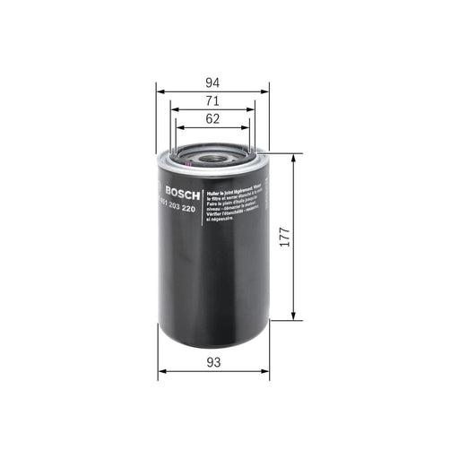 Genuine Bosch Cv Oil Filter P3220 (Hgv) Fits Daf Cf 65 240 - 6.2 4X2 - 98-00 045 Bosch  - Town Parts