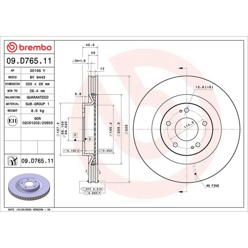 Brembo 2 x Front Brake Discs 09.D765.11