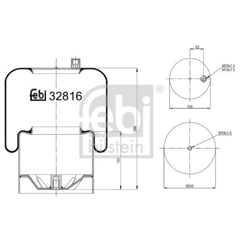 Febi Air Suspension Bellow 155mm Rear Right 32816