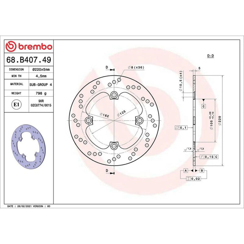 Brembo 2 x Rigid Rear Brake Disc Brake Discs 68B40749