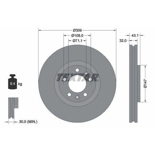 Textar 2 x Internally Vented Front Brake Discs 92111900