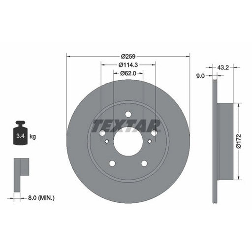 Textar 2 x Solid Rear Brake Discs 92308303