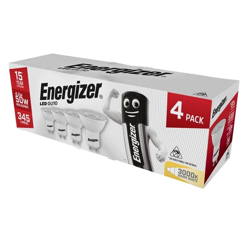 Energizer® LED GU10 50° Non-Dimmable Bulb, Warm White 345 Im 4.2W (Pack 4)