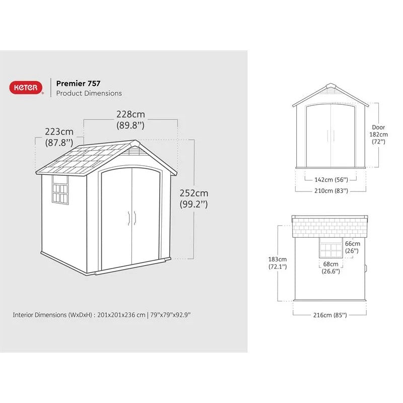 Keter Premier Shed Grey 7.5 x 7ft - 249198