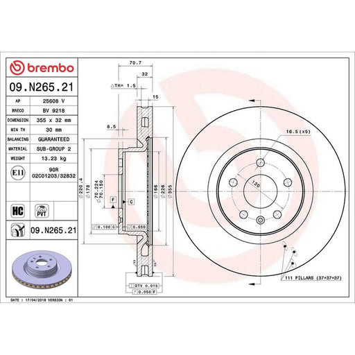 Brembo 2 x Internally Vented Front Brake Discs 09.N265.21