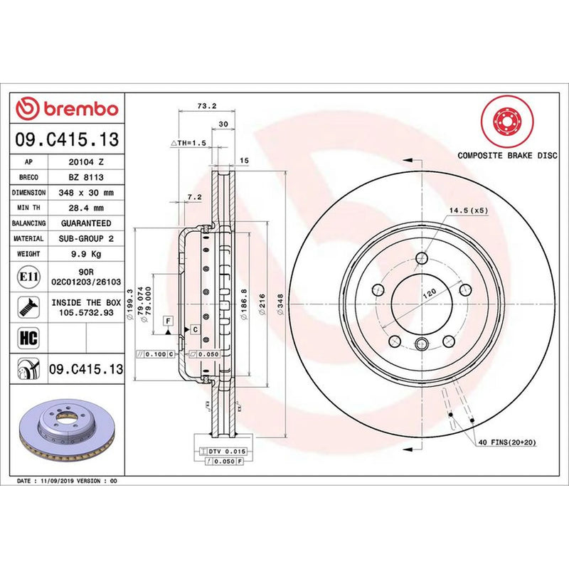 Brembo 2 x Aluminium Front Brake Disc Hub Brake Discs 09.C415.13