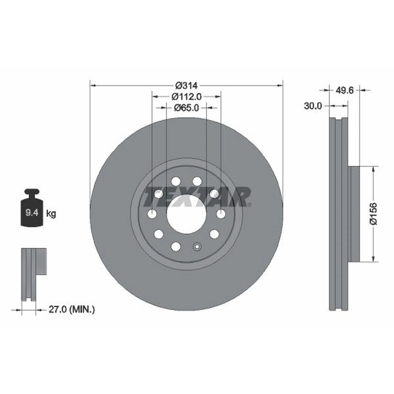 Textar 2 x Internally Vented Brake Discs 92232403