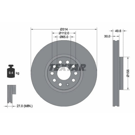 Textar 2 x Internally Vented Brake Discs 92232403