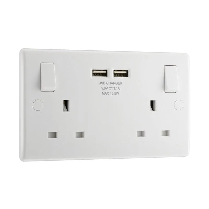Masterplug Switched Socket 2-Gang 13A with 2 x USB Ports - 822U3-01