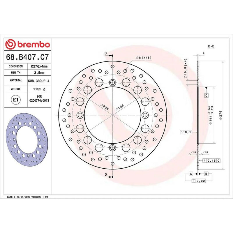 Brembo 2 x Rigid Front Brake Disc Brake Discs 68B407C7