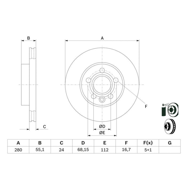 Bosch 2 x Vented Brake Discs 0 986 479 B50