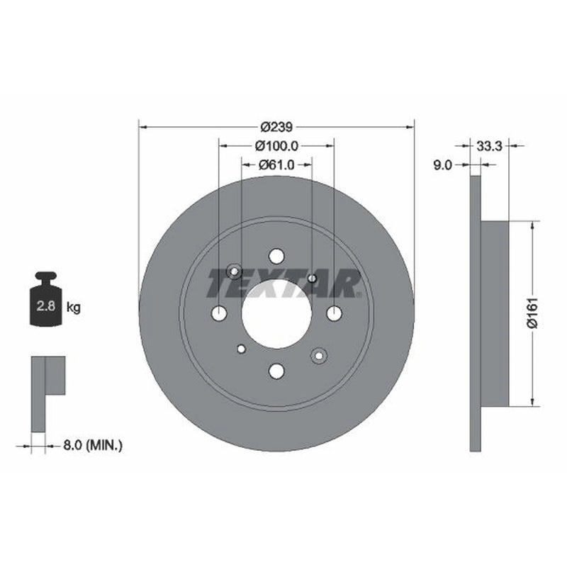 Textar 2 x Solid Rear Brake Discs 92204000
