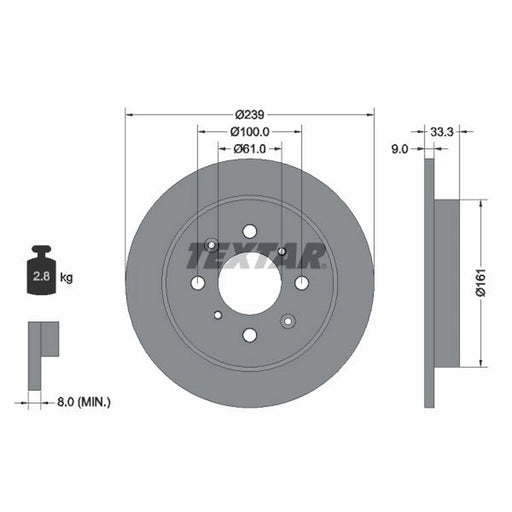 Textar 2 x Solid Rear Brake Discs 92204000