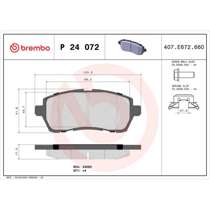 Brembo 4 x Front Brake Pad Set P24072