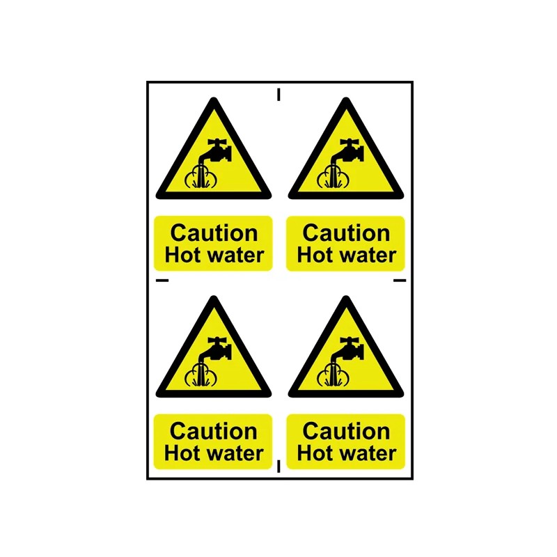 Scan Caution Hot Water - 4 PVC Signs 100 x 100mm - 1309