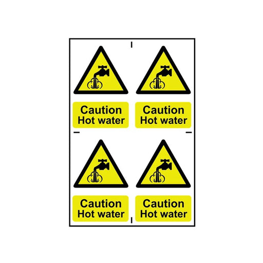 Scan Caution Hot Water - 4 PVC Signs 100 x 100mm - 1309