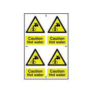 Scan Caution Hot Water - 4 PVC Signs 100 x 100mm - 1309