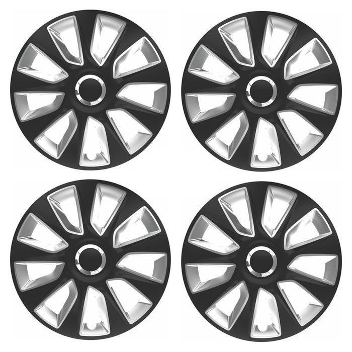 Versaco Car Wheel Trims STRATOSRCBS16 - Black/Silver 16 Inch 9-Spoke - Boxed Set of 4 Hubcaps - Includes Fittings/Instructions UKB4C  - Town Parts