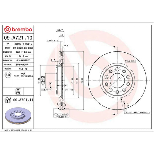 Brembo 2 x Front Brake Discs 09.A721.11