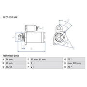 Bosch Starter Motor 12V 2kW 9 Teeth 0 986 022 440