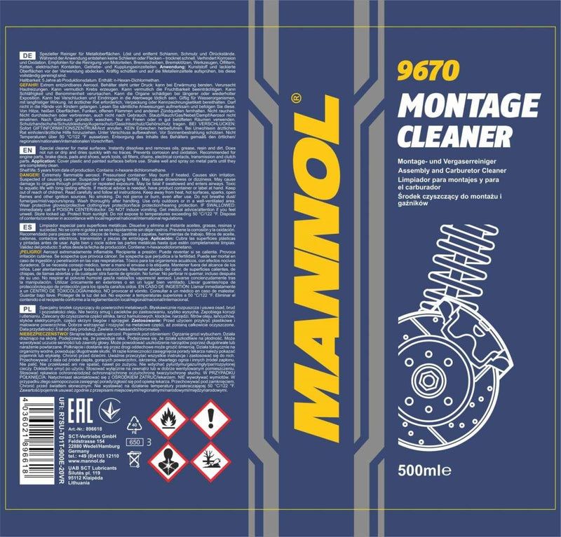 MANNOL Montage Brake Cleaner Aerosol Spray Professional Degreaser 500ml - MAN