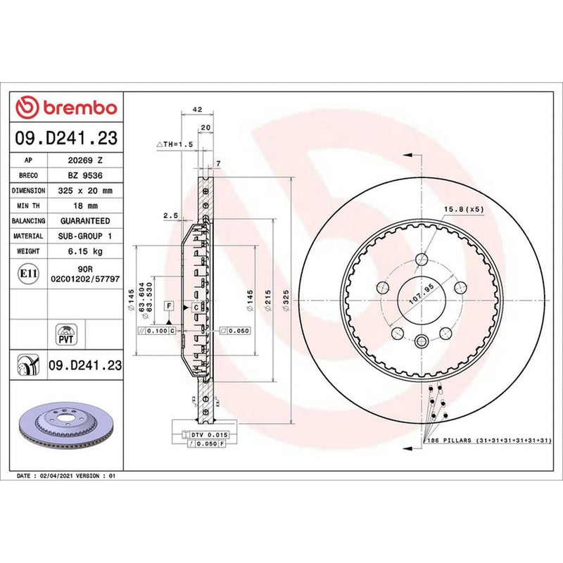Brembo 2 x Steel Rear Brake Disc Hub Brake Discs 09.D241.23