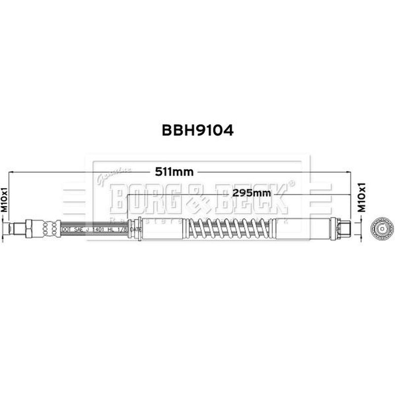 Borg & Beck Brake Hydraulic Hose Line Front Left BBH9104