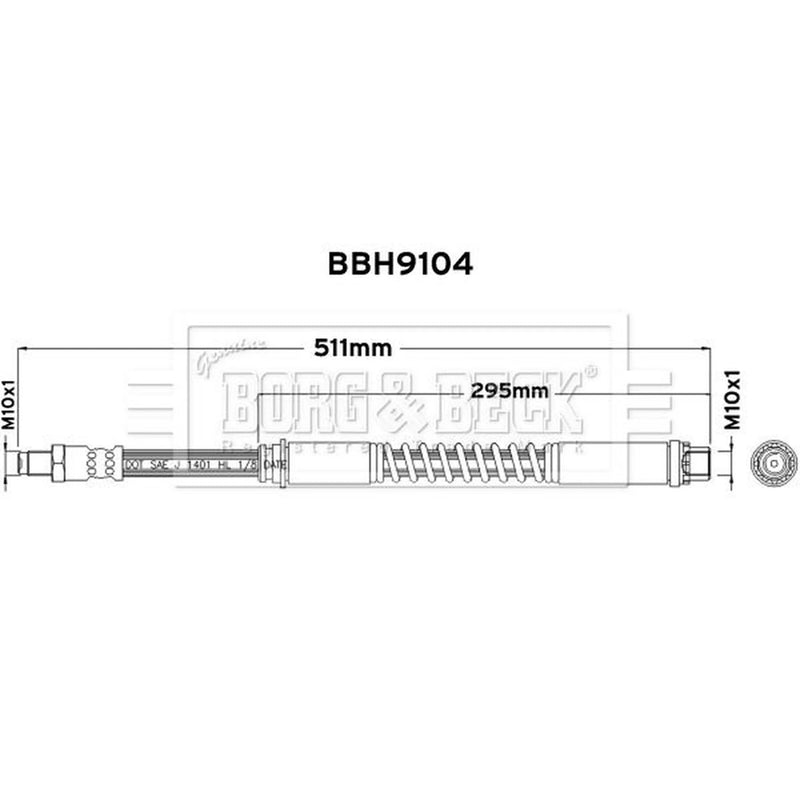 Borg & Beck Brake Hydraulic Hose Line Front Left BBH9104