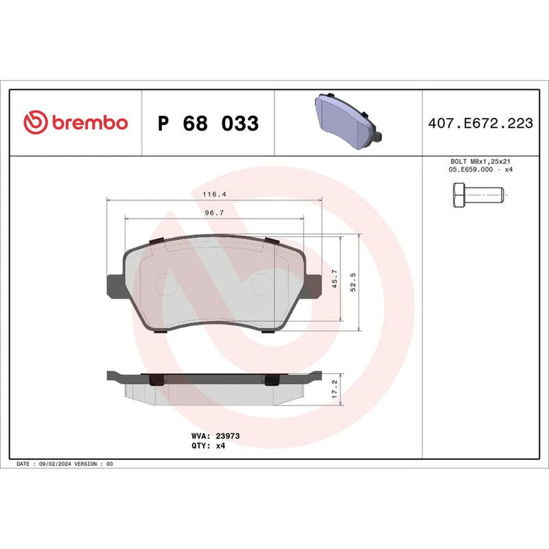 Brembo 4 x Front Brake Pad Set P68033X