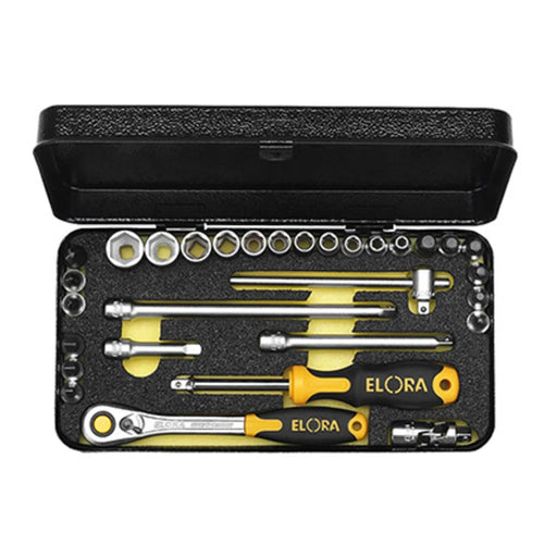 Elora Socket Set 31 Piece 1/4" Sq. Dr. Chrome Vanadium Steel